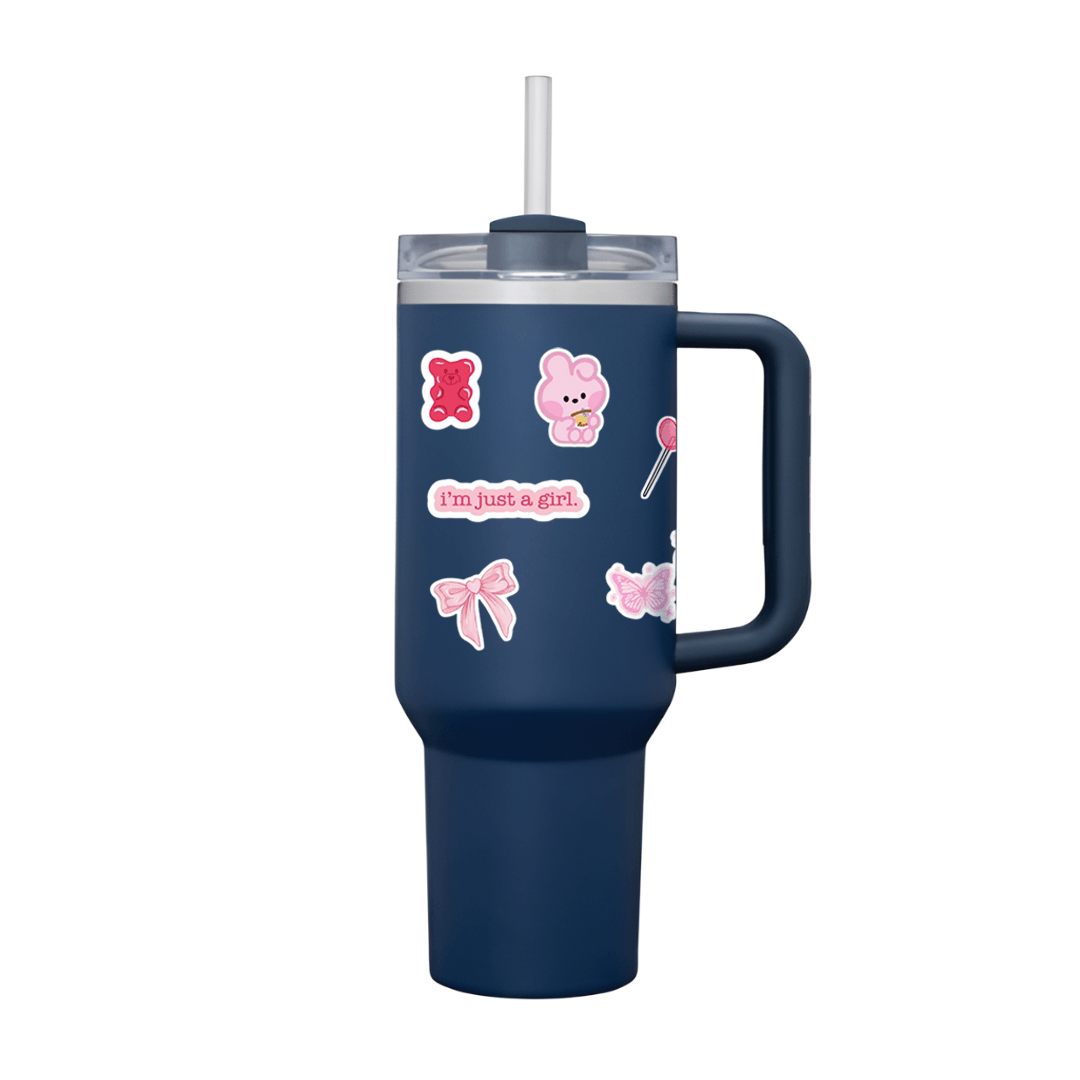 AestheticWrap™ Tumbler with Straw & Lid - Memories InsitePINK STICKER TUMBLER BLUE STAN